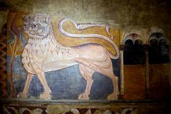 New York Cloisters 03 001 Romanesque Hall Lion Passant Fresco Spain Castile-Leon Burgos After 1200.jpg